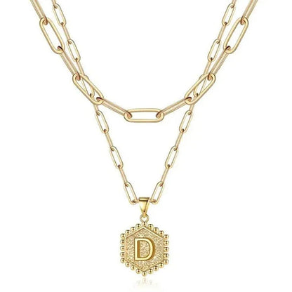Dainty Layered Initial Necklaces for Women, 14K Gold Plated Paperclip Chain Neck