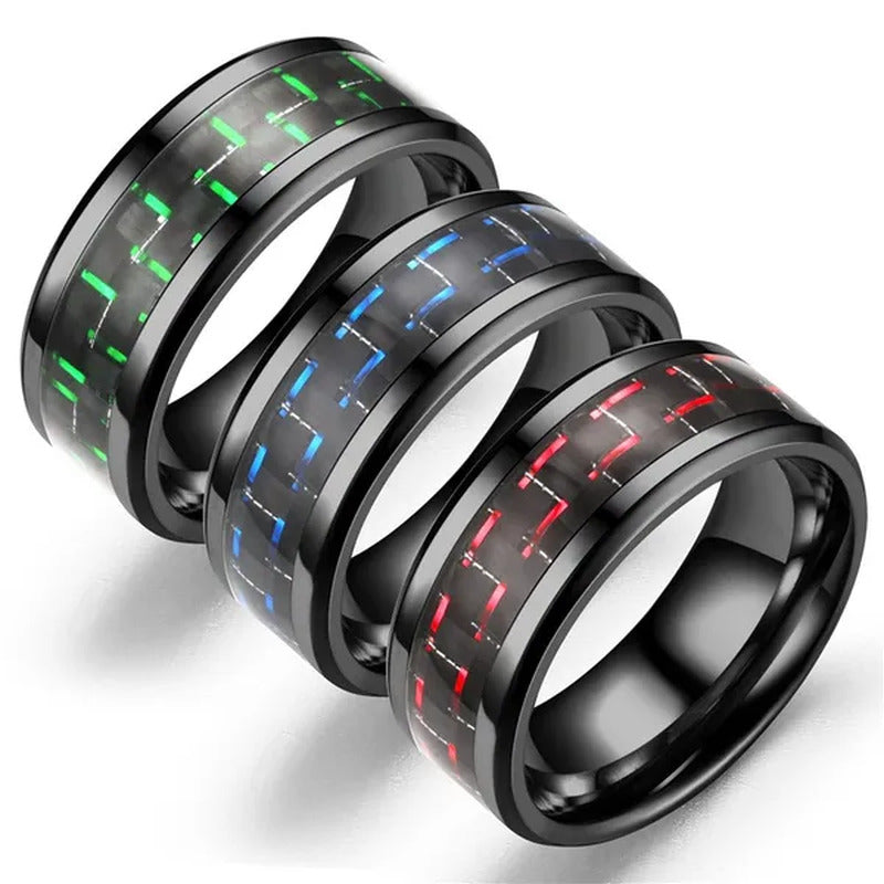 8MM Mens 6 Colors Ceramic Ring Wedding Band with Red Carbon Fiber Inlay Sizes 6