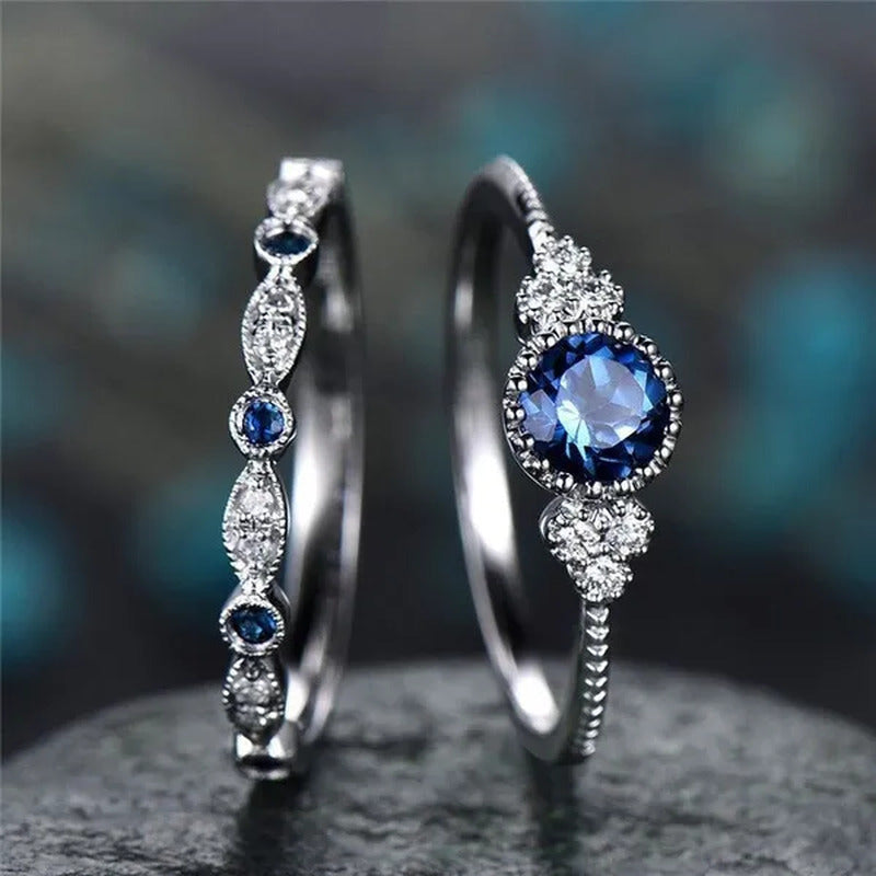 2Pcs/Set Classic 925 Sterling Silver round Cut Gemstones Sapphire Birthstone Bri