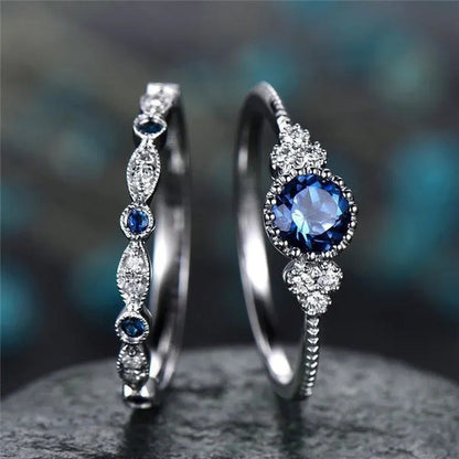 2Pcs/Set Classic 925 Sterling Silver round Cut Gemstones Sapphire Birthstone Bri