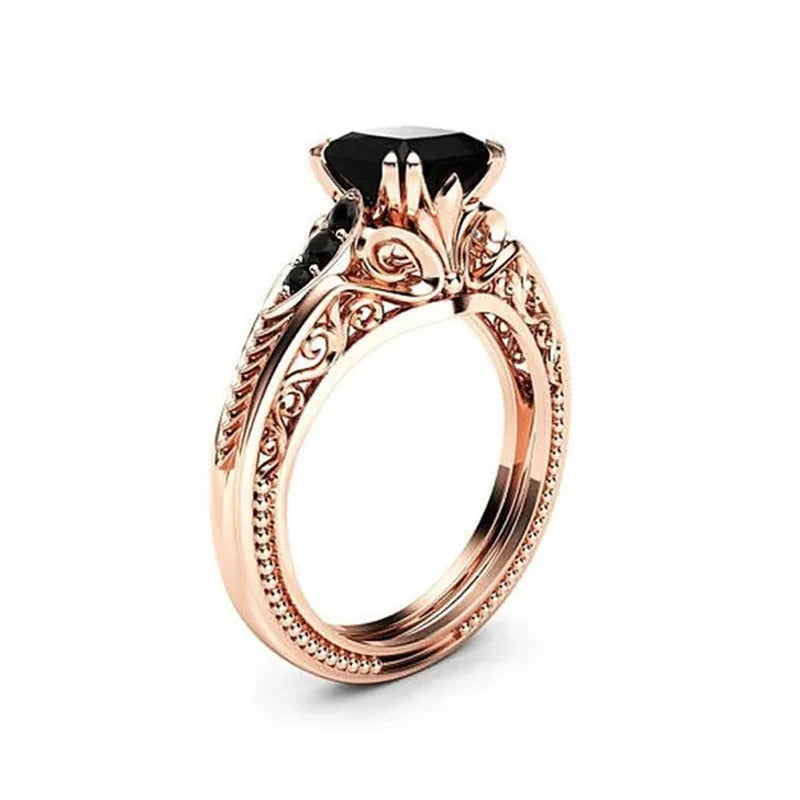 Most Popular Black Sapphire Rose Gold Ring Square Diamond Ring Designs for Women