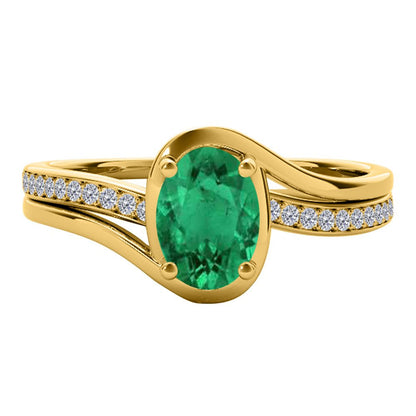 Mauli Jewels Engagement Rings for Women 0.95 Carat Oval Shape Emerald & round Wh