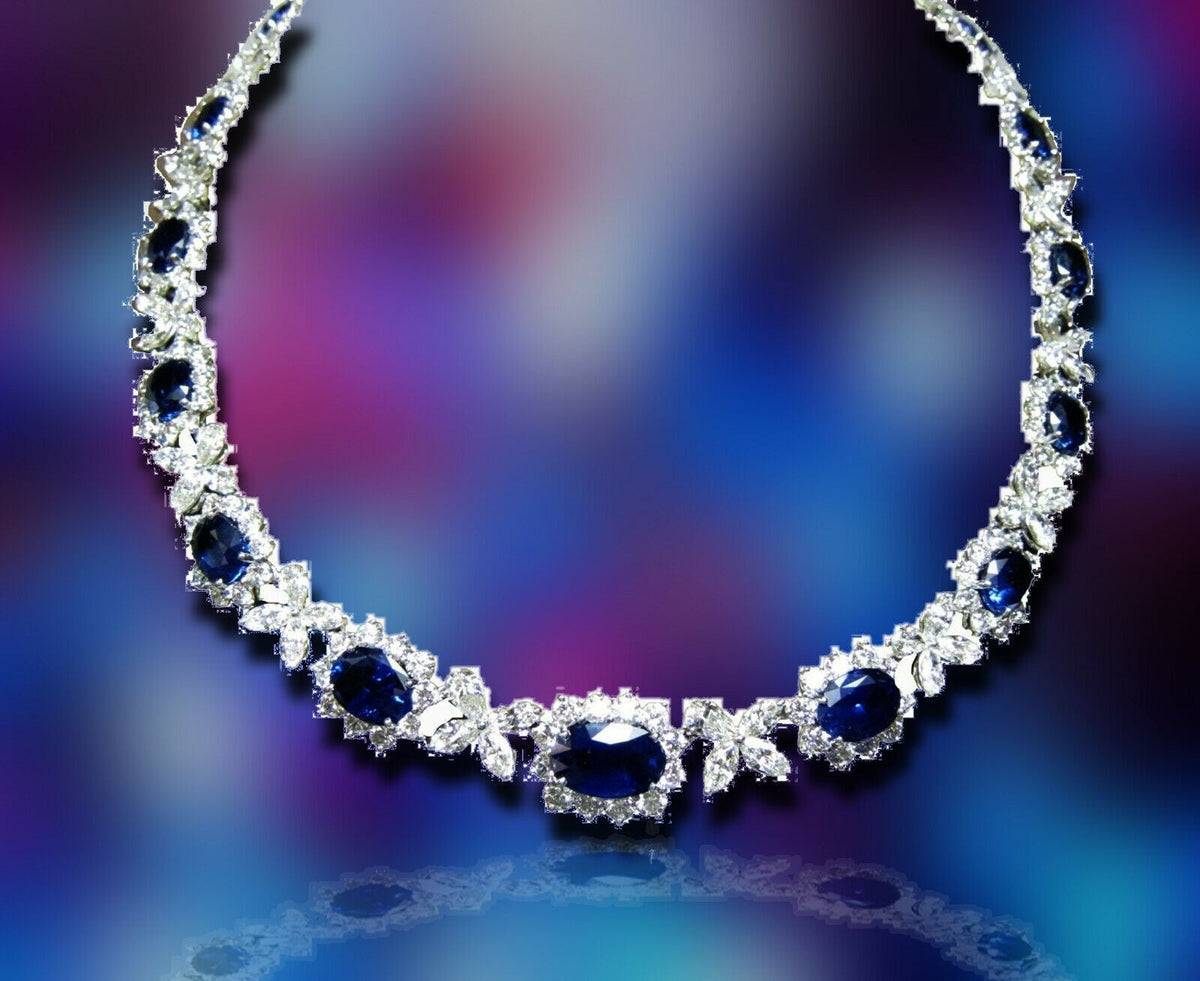 SAPPHIRE OVAL SHAPE SET DIAMOND 18 PEAR 54 MARQUISE 183 ROUND SHAPE NECKLACE