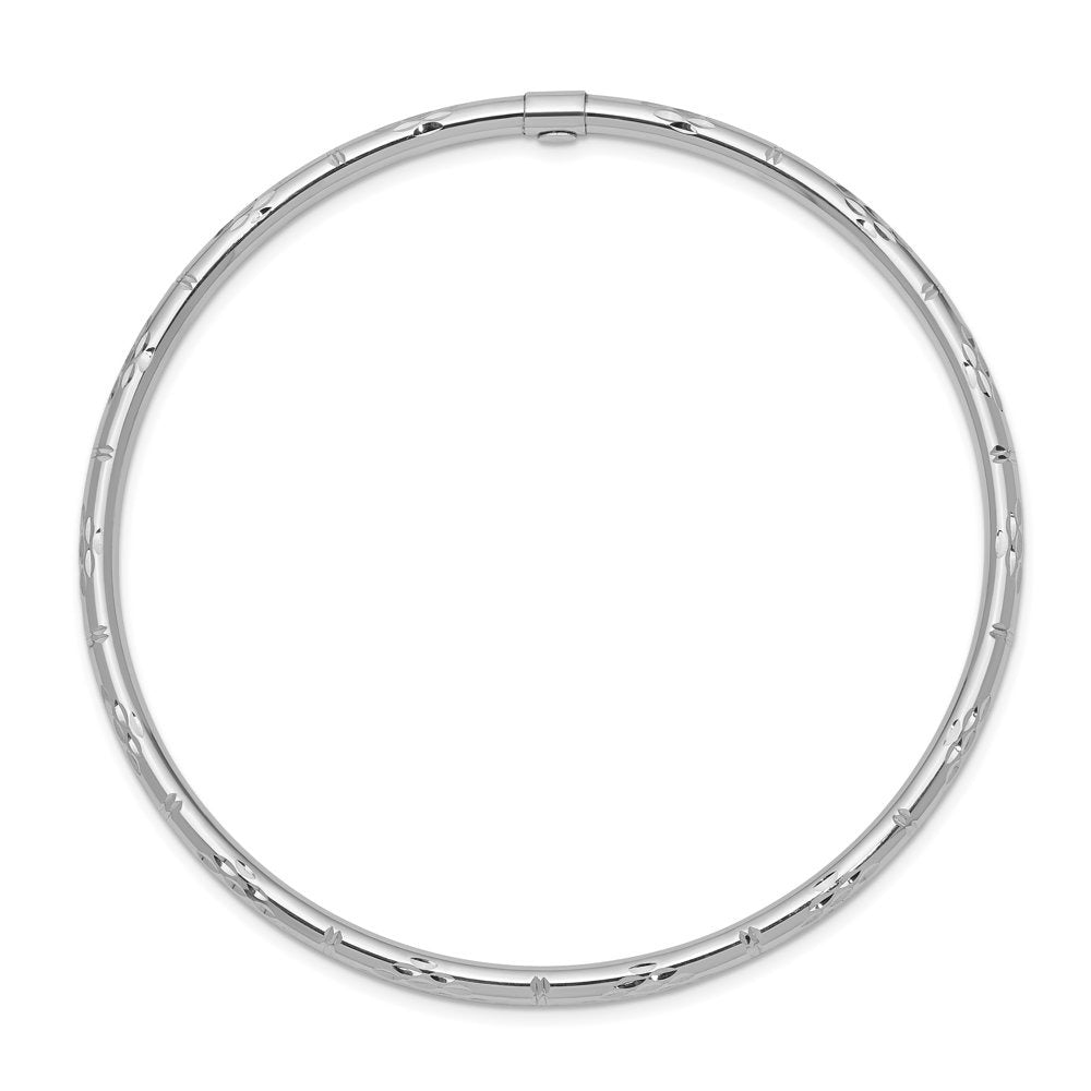 14K White Gold Polished Diamond-Cut Slip-On Bangle Bracelet