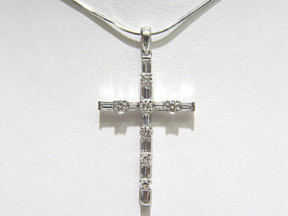 1.03 CT DIAMOND ROUND SHAPE BAGUETTE SHAPE DIAMOND CROSS PENDANT G VS1 18 K GOLD