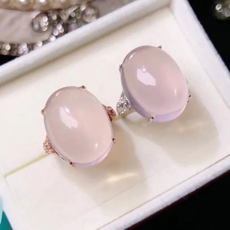 Colife Jewelry Elegant Rose Quartz Ring for Party 15*20Mm Natural Rose Quartz 92