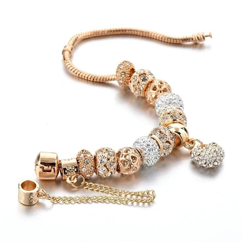 Luxury Crystal Heart Charm Bracelets & Bangles Gold Bracelets for Women Jeweller