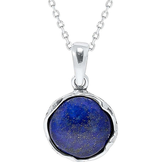 925 Sterling Silver Lapis Lazuli Necklace - Dainty 12Mm Deep Dark Blue Genuine L