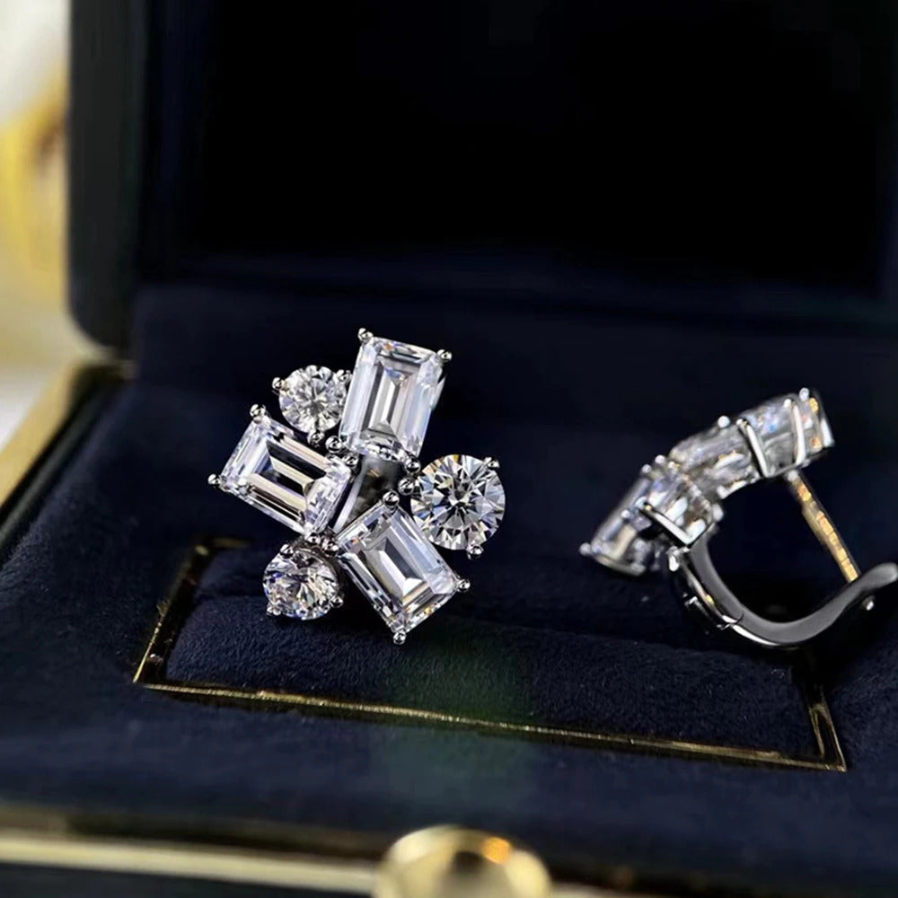 Luxury 925 Sterling Silver Emerald Cut Created Moissanite Gemstone Studs Earring