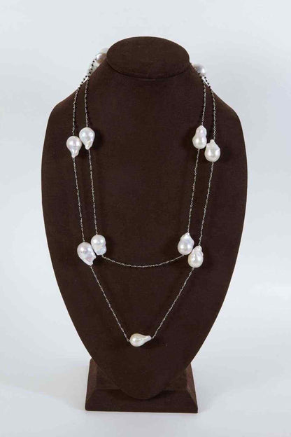 Diamond Scene Baroque Pearl Black Diamond Gold Long Chain Necklace