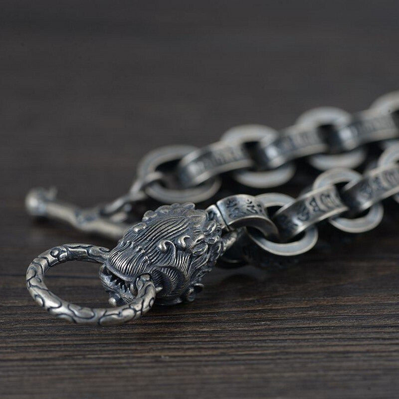 New 100% Ture Solid S925 Silver Antique Bracelet for Man Six-Word