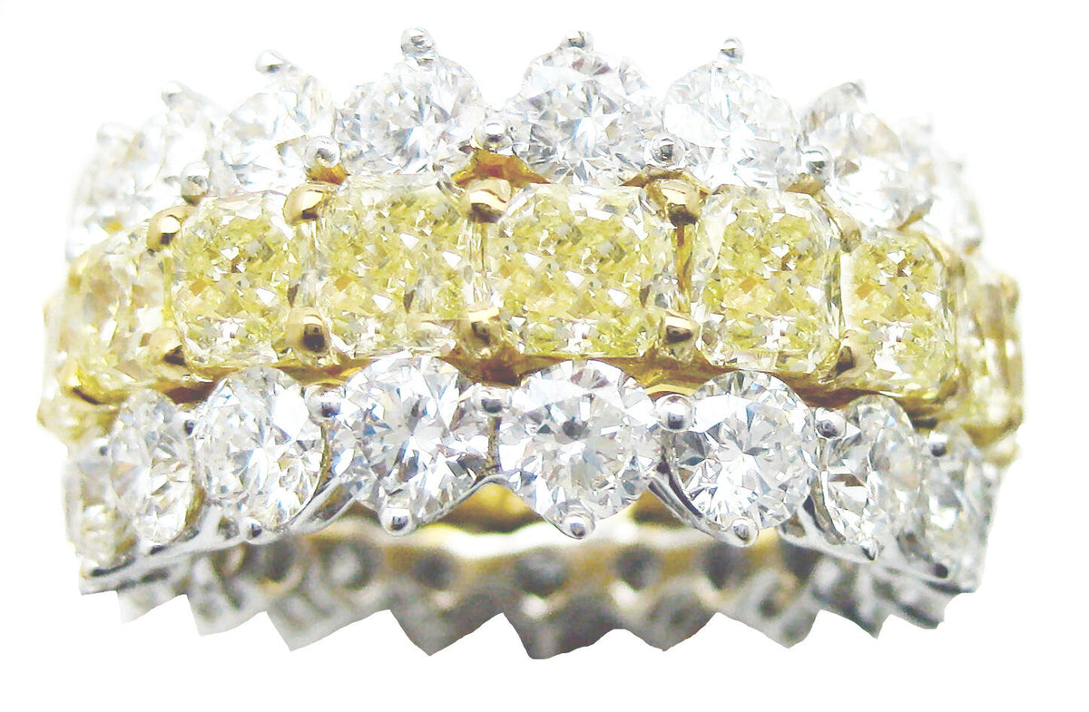 FANCY YELLOW RADIANT 16 STONE ROUND BRILLIANT SHAPE DIAMOND 32 PIECE ETERNITY