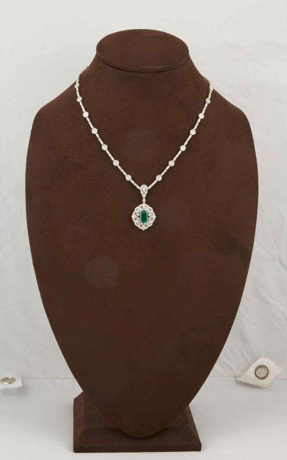 Green Emerald Diamond White Gold Pendant Necklace