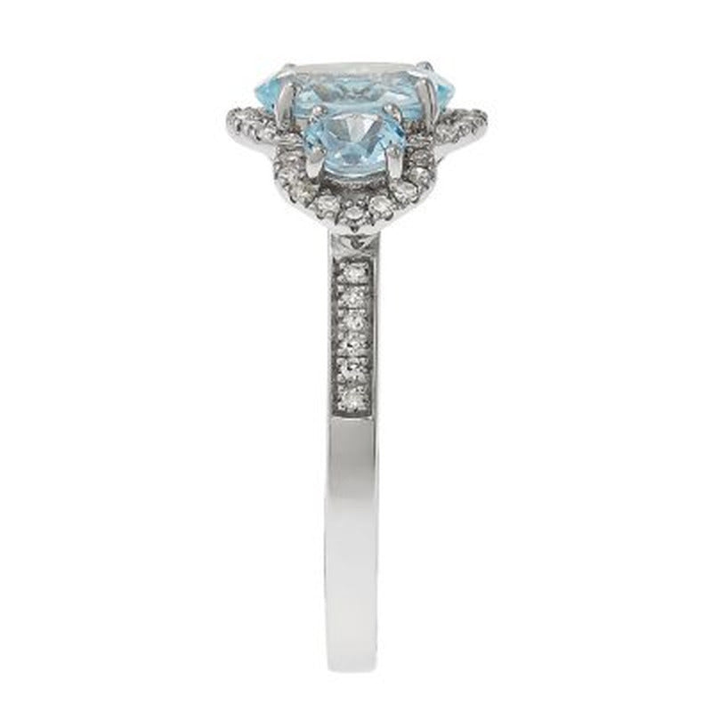 8X6MM Oval Aquamarine Ring with Diamonds in 14K White Gold