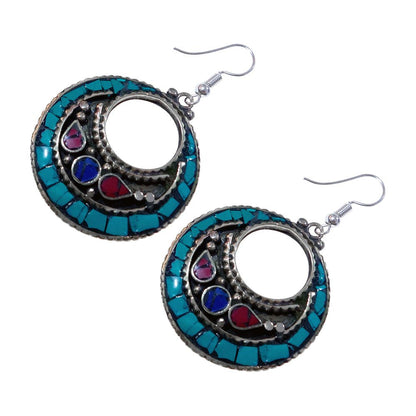 Handmade Dangle Earring for Women, Coral Lapis Lazuli Turquoise Gemstone Earring