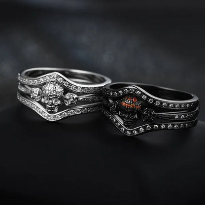 Skull Roses Ring Set Zircon Crystal Black Fashion Wedding Jewelry Gift Rings