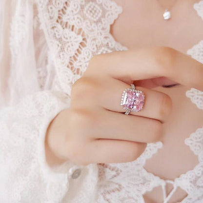 Sterling Silver Gold-Plated Diamond Ring Diamond Square Ring