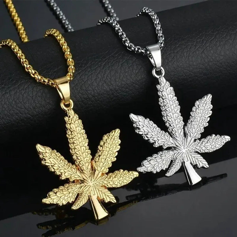 Plated Pot Diamond Pendant Necklace Snake Chain Men Hip-Hop Leaf Necklace Leaf P