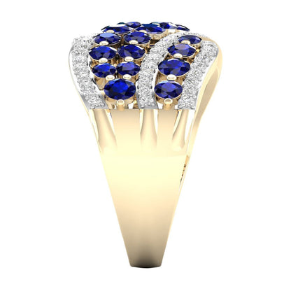 Imperial Gemstone 10K Yellow Gold Blue Sapphire 1/4 CT TW Diamond Women'S Fashio