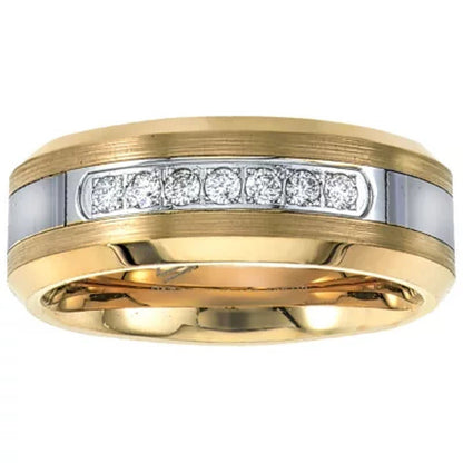 Men'S Yellow Tungsten Carbide Diamond Wedding Band 0.20 CT. T.W.