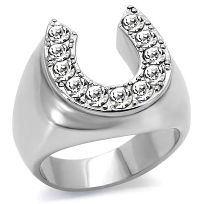 Men'S 1.26 Ct Simulated Diamond Stainless Steel 316 Silver Horseshoe Ring Size 8