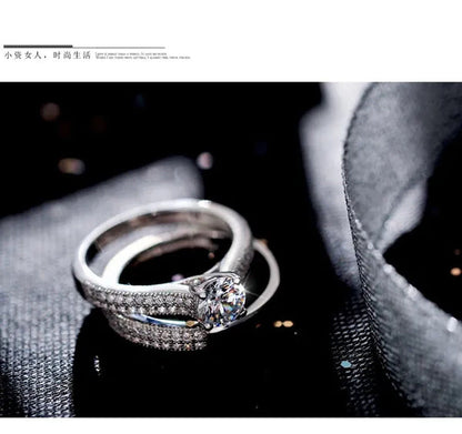 925 Silver Rose Gold round Cut CZ Wedding Band Engagement Rings Set Women Size 4