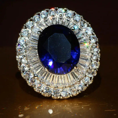 Elegant 925 Silver Sapphire & White Sapphire Birthstone Gemstones Engagement Wed