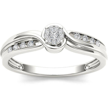 1/10 Carat T.W. Diamond Cluster 10Kt White Gold Engagement Ring