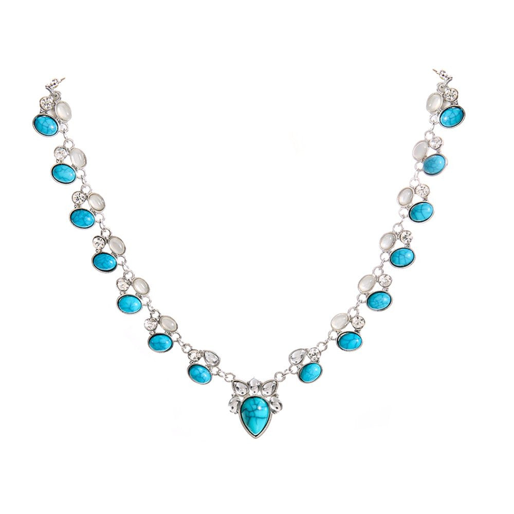 European and American Turquoise Opal Diamond Alloy Necklace