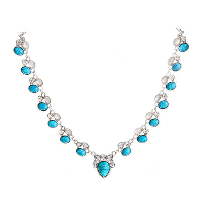 European and American Turquoise Opal Diamond Alloy Necklace