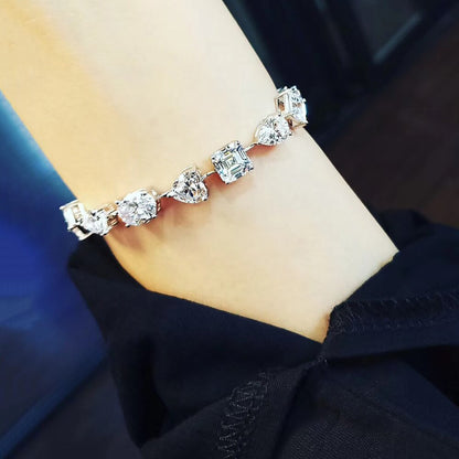 Really High Carbon Diamond Bracelet 100% S925 Silver Heart-Shaped