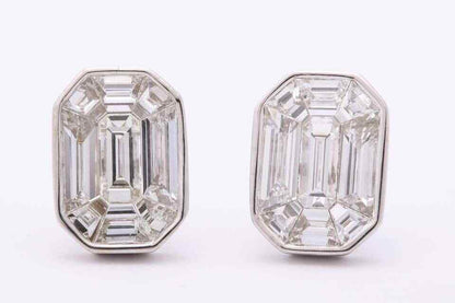 Emerald Cut Diamond Studs Illusion Set