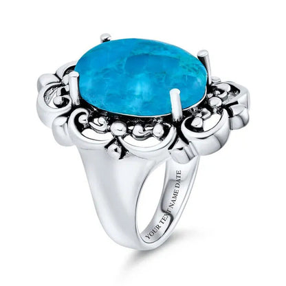 Vintage Oval Gemstone Turquoise Western Statement Ring Sterling Silver