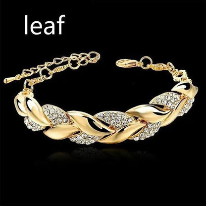 Luxury Fashion Women'S Creative Crystal Bracelet Golden Leaf Bracelet Zircon Bra