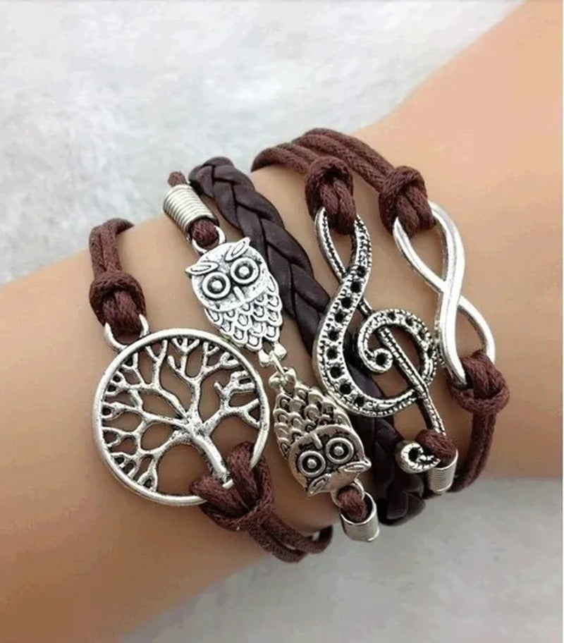 Bead Bracelet Infinity Music Bracelet Antique Silver Cowl and Tree Personalized