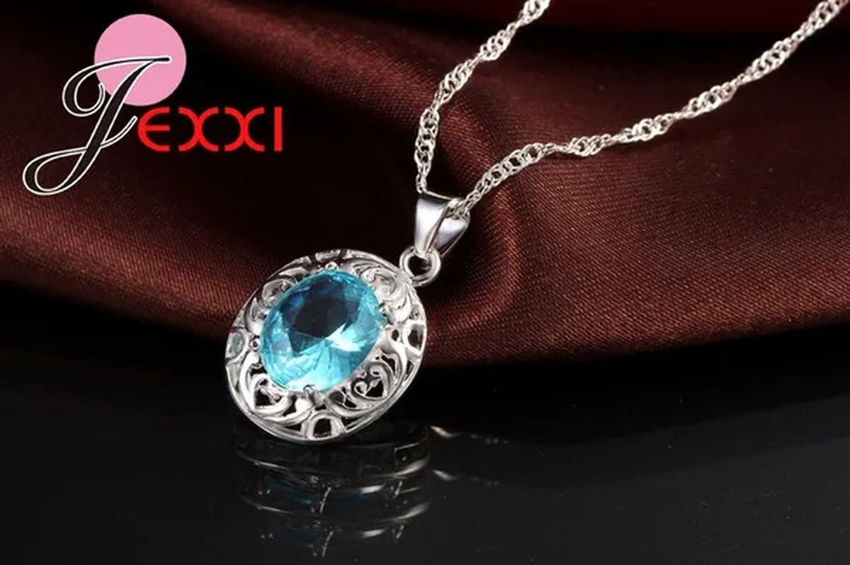 Top Quality Wedding Jewelry for Brides 925 Sterling Silver Blue CZ Diamond Zirco