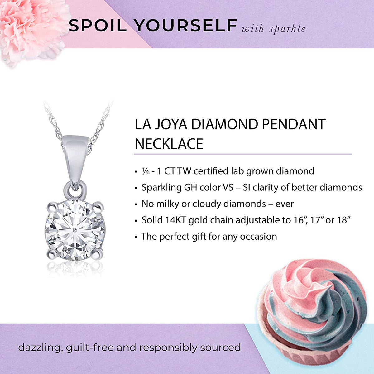 La Joya Diamond Necklaces for Women | 1/4 - 1 Carat Lab Grown 14K Yellow Solid G