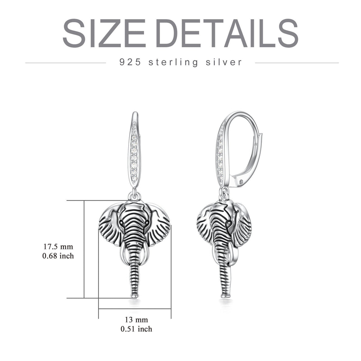 Elephant Earrings for Women 925 Sterling Silver Hypoallergenic Elephant Dangle D