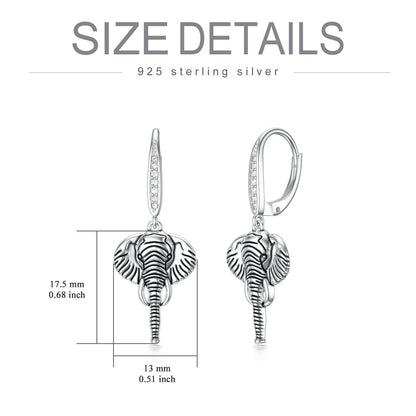 Elephant Earrings for Women 925 Sterling Silver Hypoallergenic Elephant Dangle D