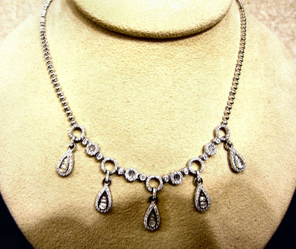 DIAMOND NECKLACE ROUND BAGUETTE FIVE PEAR OUTLINE DROP