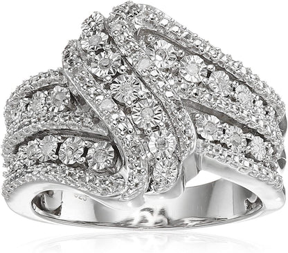 Classic Twist with White Diamond Sterling Silver Ring (1/10Cttw, I-J Color, I2-I