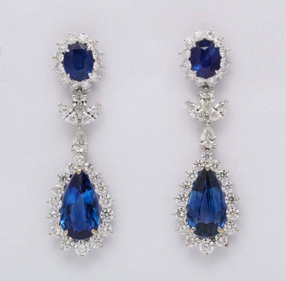 Blue Sapphire and Diamond Drop Earrings