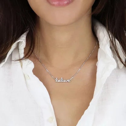 Sterling Silver and 0.15 CT. T.W. Diamond "BELIEVE" Necklace