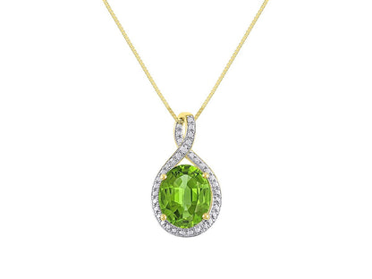 Diamond & Peridot Pendant Necklace in 14K Yellow Gold with 18" Gold Chain - Augu