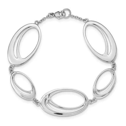 7 In. Sterling Silver 0.02 CT Diamond Bracelet - Polished