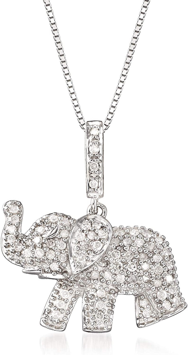 0.33 Ct. T.W. Pave Diamond Baby Elephant Pendant Necklace in Sterling Silver