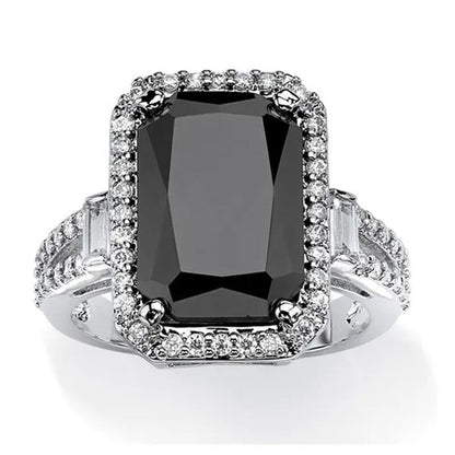Fashion Silver Plated Filled Emerald Cut Natural Obsidian & Lab Diamond Lover We