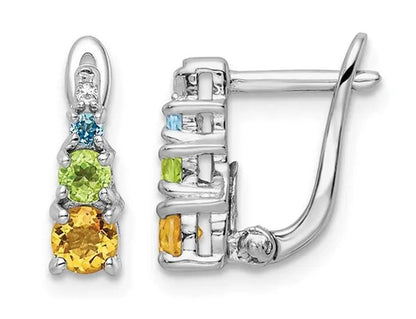 4/5 Carat (Ctw) Blue Topaz, Citrine & Peridot Hinged Earrings in Sterling Silver