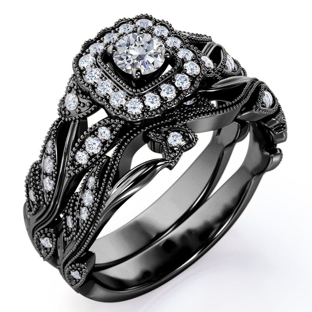 Round Diamond - Edwardian Diamond Filigree Ring - Art Deco Style - Wedding Ring