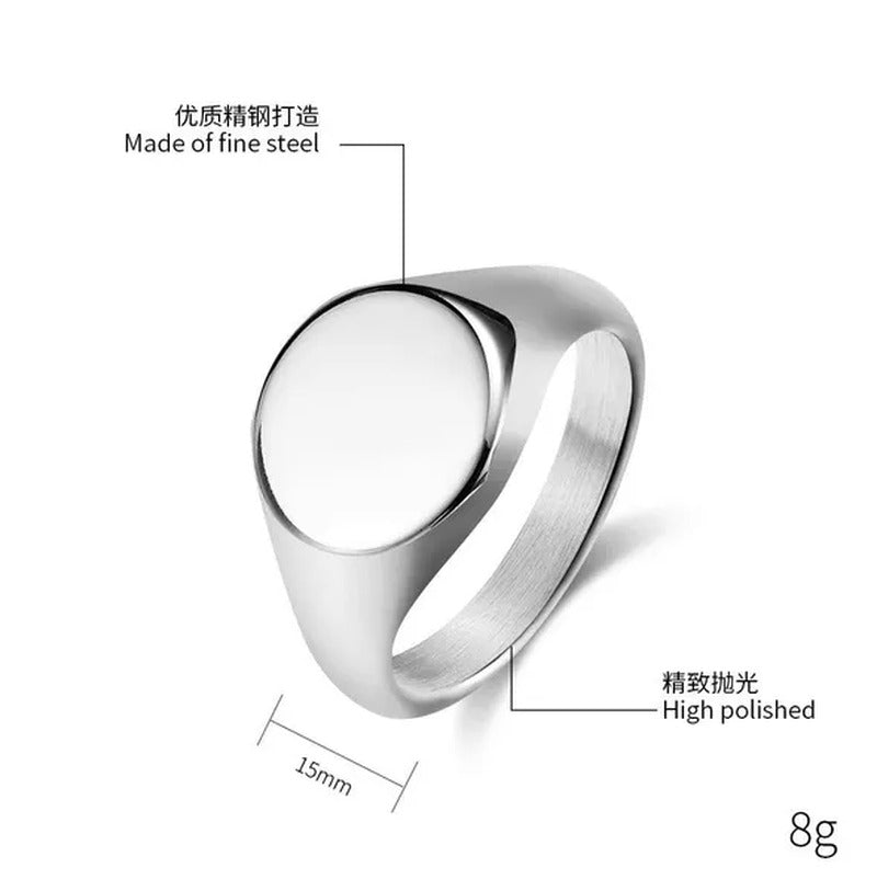 Minimalism Style Punk Rock Highly Polished Titanium Steel round Signet Stamp Rin